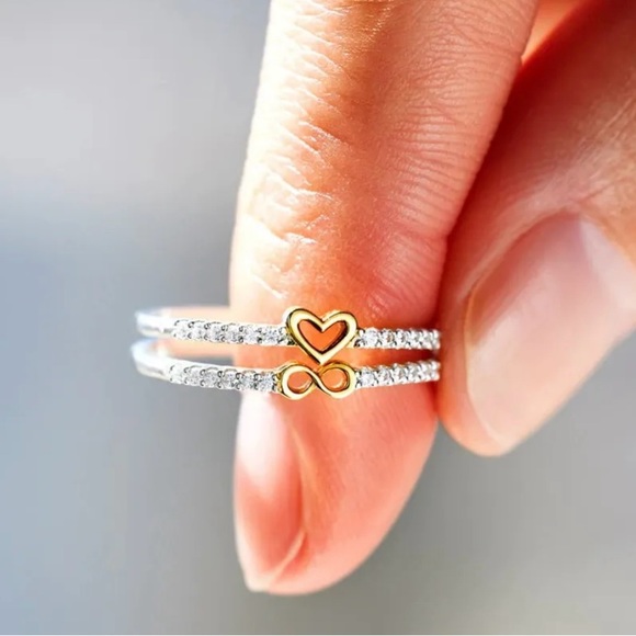 SOLID STERLING SILVER INFINITY HEART STACKABLE BAND RING - Picture 2 of 6